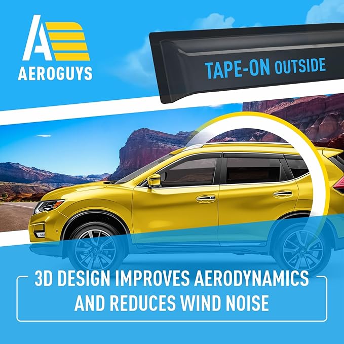 Extra Durable Window Deflectors Tape-On Window Visors Rain Guards Fit for Nissan Rogue 2014-2020, Sun Visors, Wind Vent for Shades, Exterior Car Accessories - 6pcs. AG0223