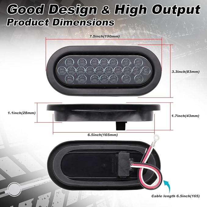 [Pack of 4] 6 Inch Smoked Lens 2 Amber + 2 Red Oval Marker Tail Lights Multi-Function Stop Brake Turn LED for Truck Trailer Tow 12V DC Shockproof 24led