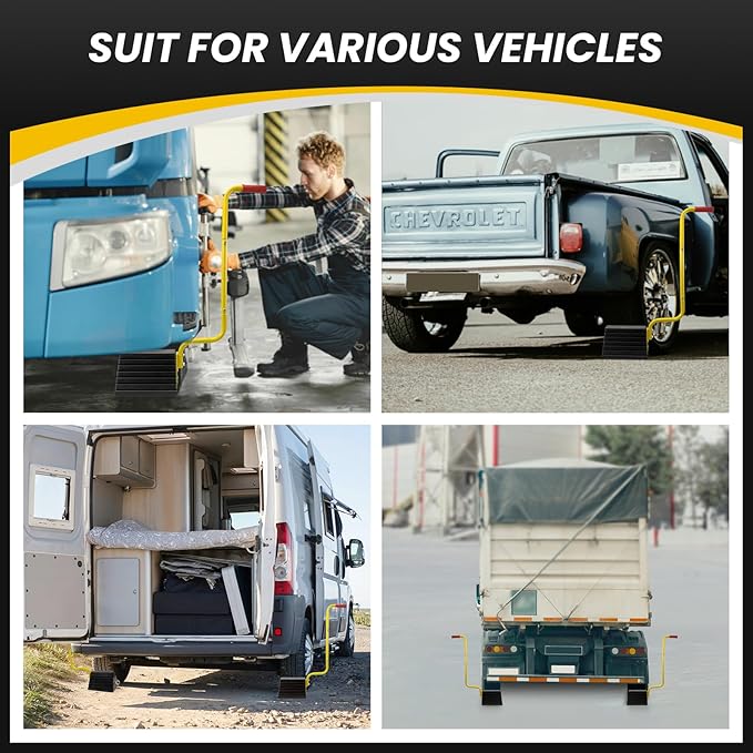 ROBLOCK 2 Pack Heavy Duty Rubber Wheel Chocks with Handle for Trucks, Sturdy Solid Anti Slip Wheel Stopper for All Weather Use -Trucks, RV, Travel Trailer, Pop Up Camper Accessory(2 Pcs)