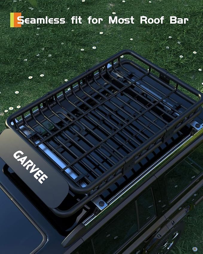 Garvee 51 in x 36 in Universal Roof Rack Basket, 200 LBS Capacity Luggage Rack, Heavy Duty Rooftop Cargo Carrier, Car Top Luggage Holder Basket Heavy Duty for SUVs, Trucks, Vehicles