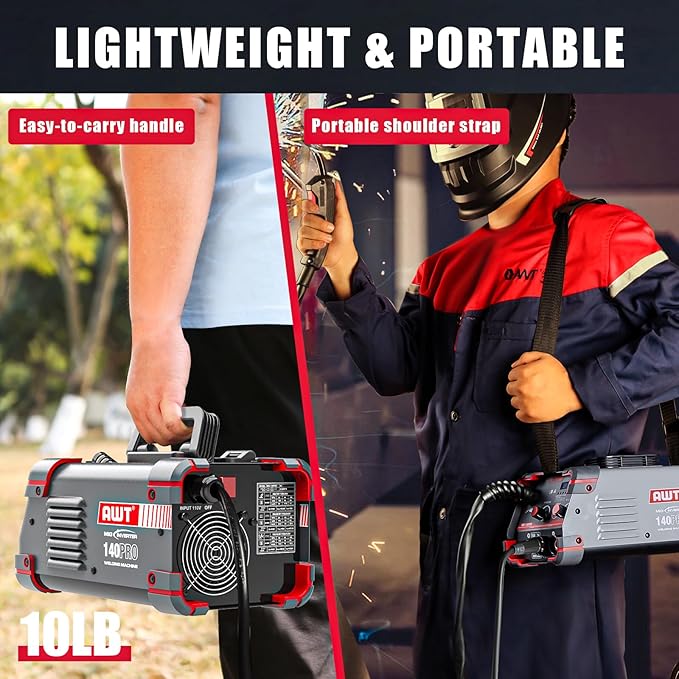 AWT 140Amp MIG Welder Flux Core MIG Welder/Stick/Lift TIG 3 in 1 Welding Machine, Welder Machine 110V With Synergy IGBT Inverter, Portable Gasless Welder Equipment