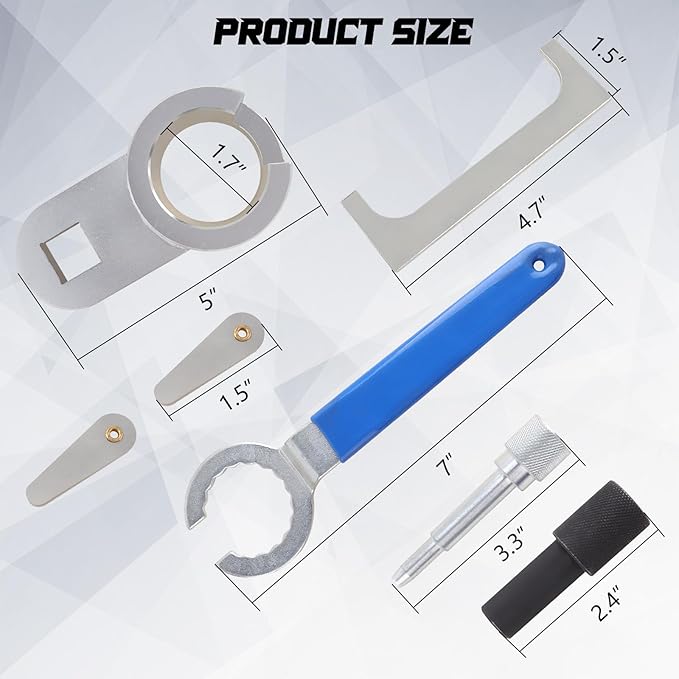 7 PCS Camshaft Locking Adjust Tool Kit for Volkswagen T4 Transporter Crafter LT 2.4D 2.5 TDI CR Diesel Engine, w/Blow Molded Case, Replaces T10025/3248/3419/T50009/2064/2065A/3355