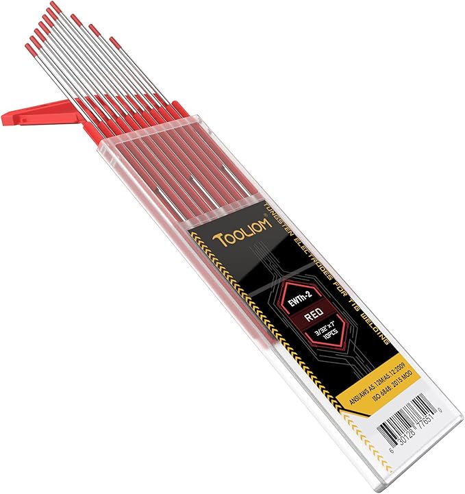 TOOLIOM TIG Tungsten Welding Tungsten Electrodes Tungsten 3/32” x 7” (Red,Ewth-2) 10-Pack