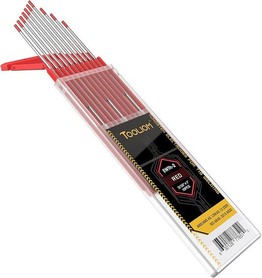 TOOLIOM TIG Tungsten Welding Tungsten Electrodes Tungsten 3/32” x 7” (Red,Ewth-2) 10-Pack