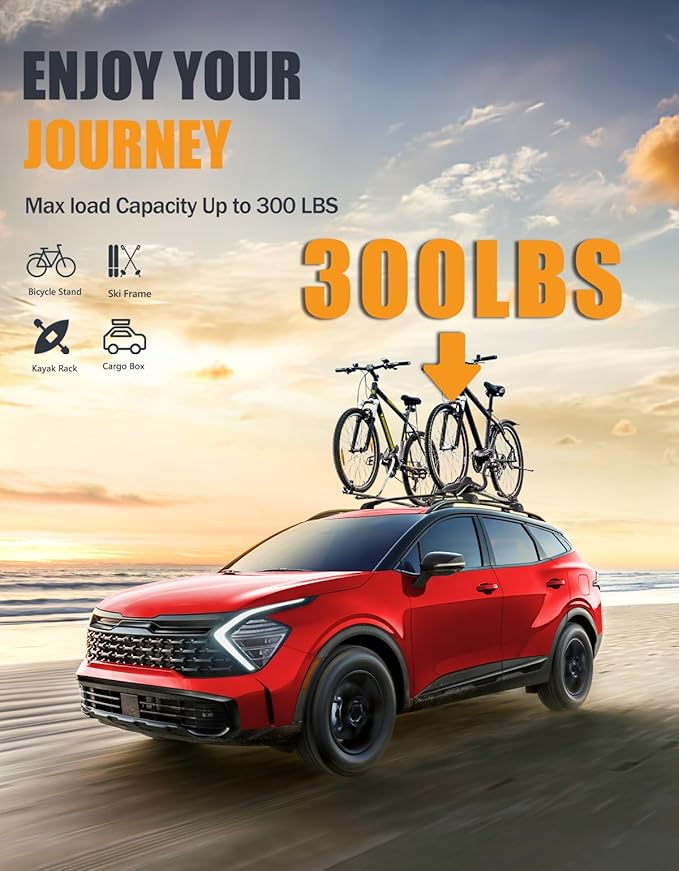 KINGGERI 300lbs Roof Rack Cross Bars Compatible with 2023-2026 Kia Sportage X-line AWD/X-Pro/X-Pro Prestige Trims with Raised Side Rail, Lockable Heavy Duty Aluminum Roof (Not for Panoramic sunroof)