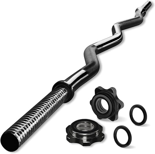 Yes4All 480LB Standard Straight Barbell 60" & EZ Curl Bar 47", Weight Bar 1" Diameter - Star Lock Collars & Rubber Ring for Deadlifts, Squats
