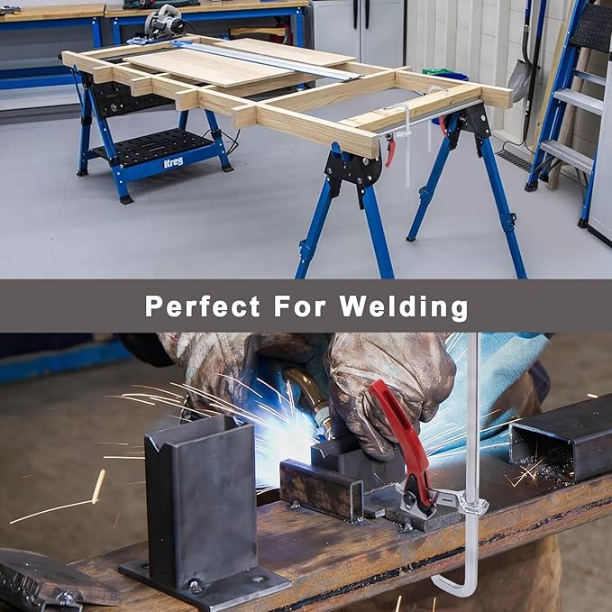 6 Packs Clamps Set, Throat Depth 2-3/8 Inch Heavy Duty Forged Steel Ratcheting Table Clamp, Strong Hand Tools with Max 330 Lbs Load Limit for Grinding, Milling, Precision Cutting