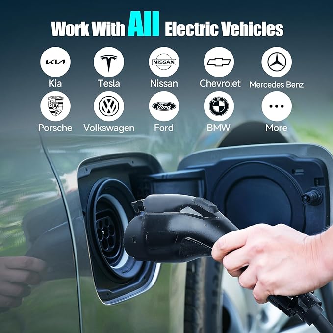 Level 2 EV Charger 48Amp, 16.5ft Cable, EVSE w/ J1772 Connector, NEMA 14-50 Plug, WiFi Enabled, Smart Display, RFID Card Electric Car Charger