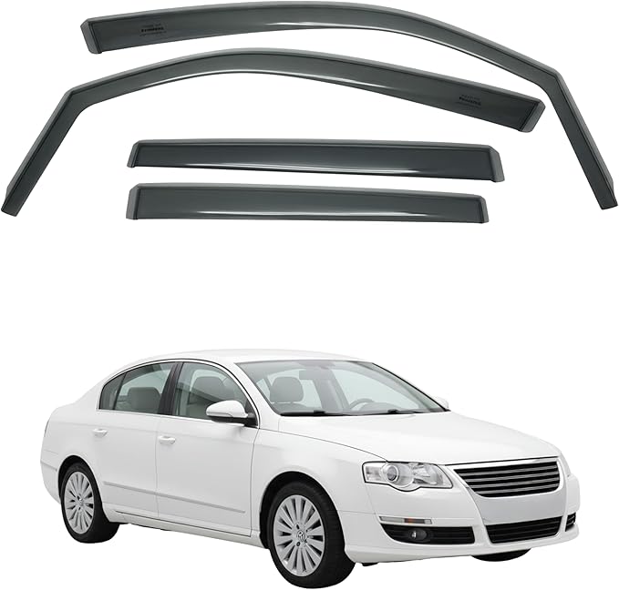 in-Channel Car Window Rain Guard Compatible with VW Passat B6 4-Door Sedan 2006-2010 4pcs, Taiwan Made Precise & Transparent Car Wind Deflectors No Water Leakage Visors