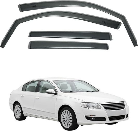 in-Channel Car Window Rain Guard Compatible with VW Passat B6 4-Door Sedan 2006-2010 4pcs, Taiwan Made Precise & Transparent Car Wind Deflectors No Water Leakage Visors