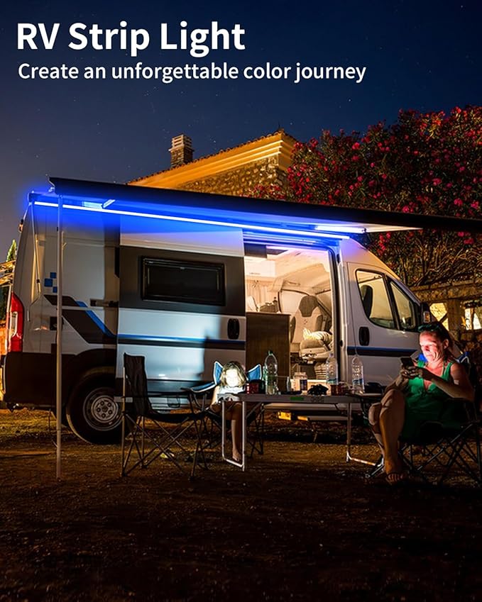 RV Awning Led Lights,12V 16.4FT RV Outside Light,Waterproof Underglow Led Light Kit for Home Camper Motorhome Travel Trailer Concession Stands Food Trucks Strip Light,Blue