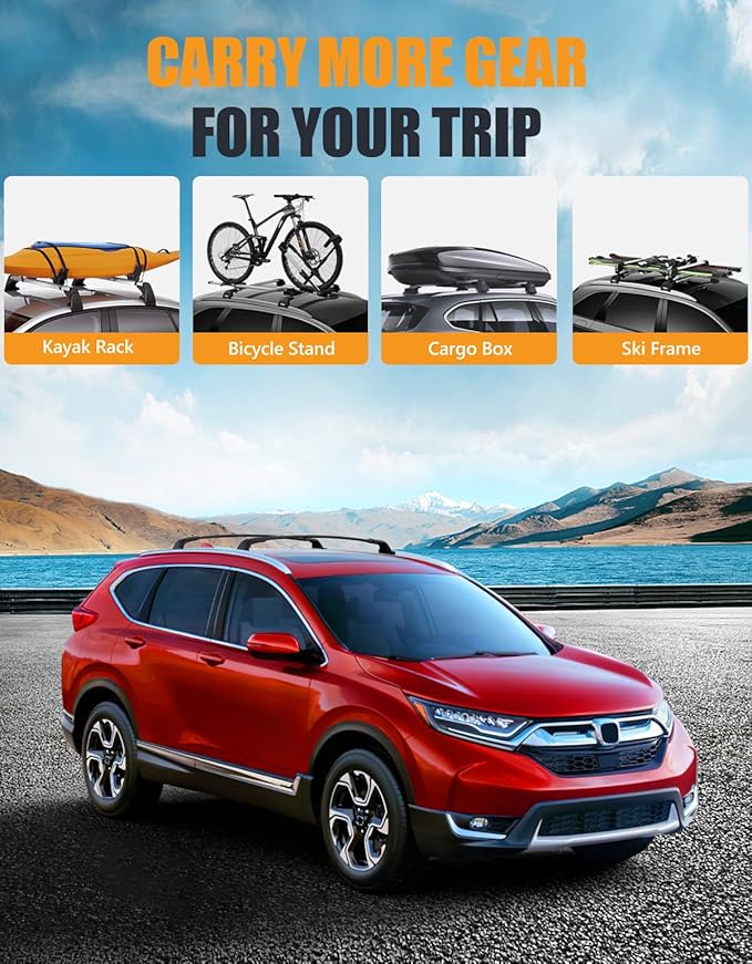 KINGGERI All Aluminum Roof Rack Cross Bars Compatible with Honda CRV 2017-2022 CR-V with Flush Side Rails，260lbs Lockable Heavy Duty Crossbars Rooftop Cargo Basket Luggage Kayak Canoe Snowboard Bike