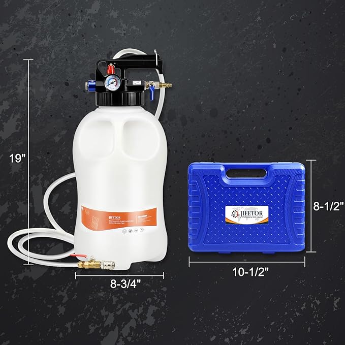 JIFETOR Transmission Fluid Pump Pneumatic Extractor and Dispenser Tool Kit, 10L ATF Fill and Evacuator Oil Can Set with 15PCS ATF Adapters 3PCS 1M Hose for Gear Oil Garage and Shop Fluid Transfer