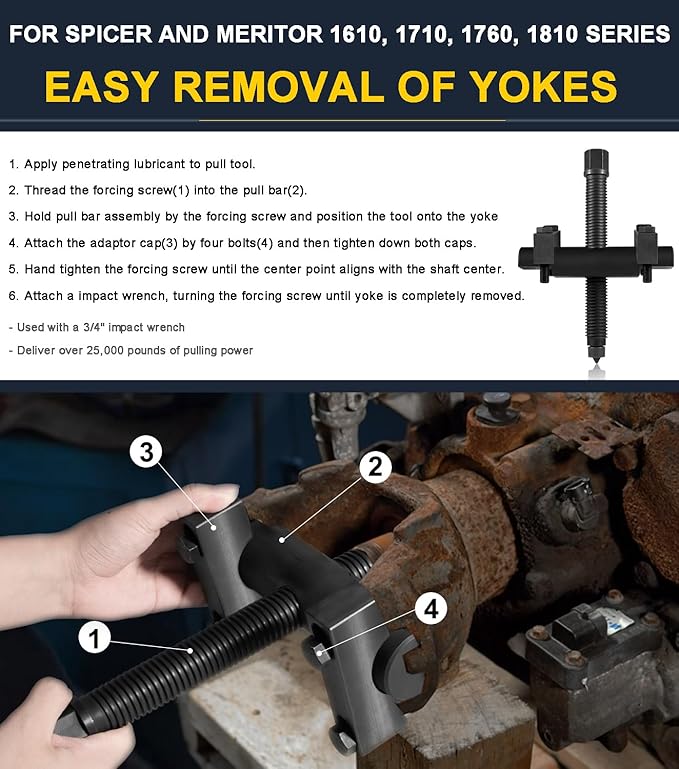 10803 Heavy Duty Yoke Puller, Commercial Yoke Removal Tool Kit Made for Commercial Trucks & Semi Truck, Heavy Duty Trucks, Works on Class 6-8 Transportation Trucks and Equipment