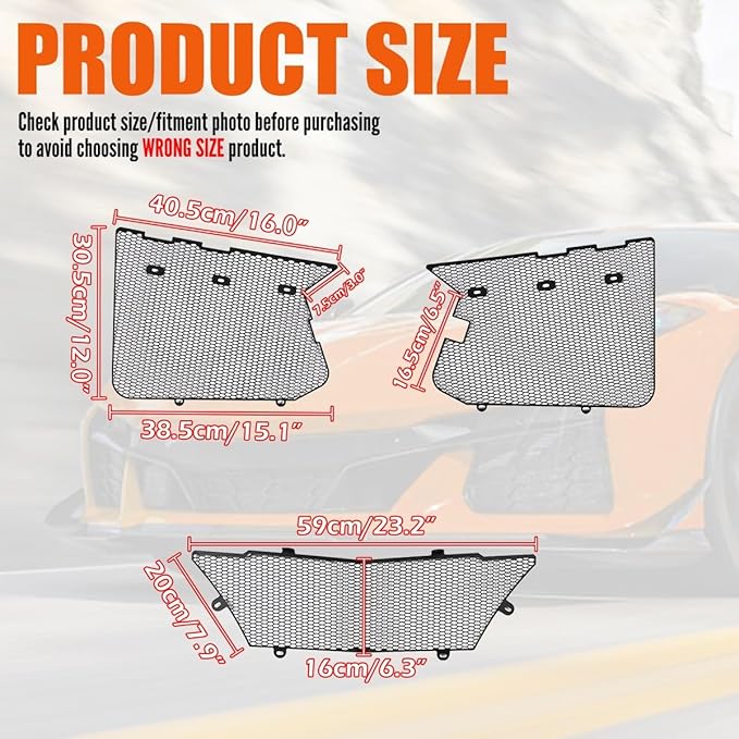 3Pcs Black Upgraded Front Radiator Guards Grille,Aluminum Body Bumper OEM Style Front Outer Grill Guard Protection Screens Grille Vents Insert Mesh Set for Corvette C8 Z06 2023+/E-Ray 2024+
