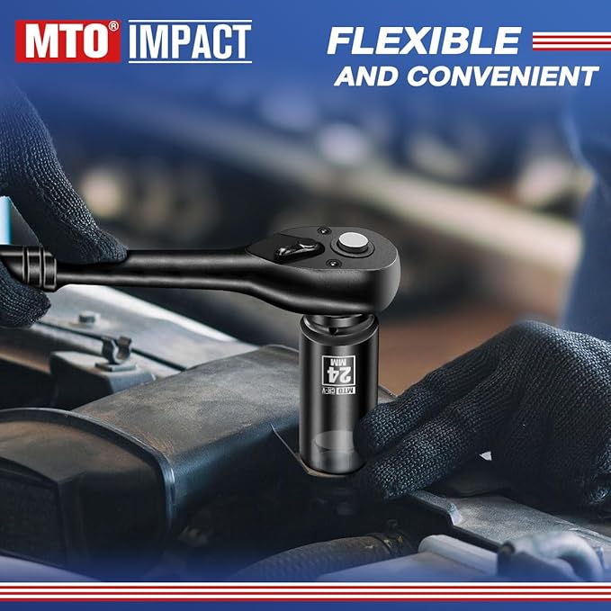 MTO 1/2" Drive 24mm Deep Impact Socket, 6-Point Metric Socket for Automotive Maintaince, CR-V Steel Meets ANSI Standards