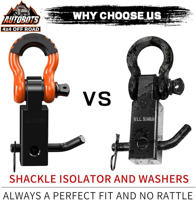 AUTOBOTS Tow Hitch Receiver 2", 45,000 Lbs Break Strength Shackle Hitch Receiver with 5/8" Screw Pin, 3/4 Shackle, Towing Accessories for Vehicle Trailer Recovery Off-Road Orange&Black