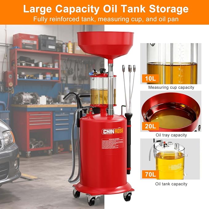 Industrial Fluid Drain Tank, Oil Drain Extractor, Portable Pneumatic Waste Oil Drain with Wheels (Red 5701)
