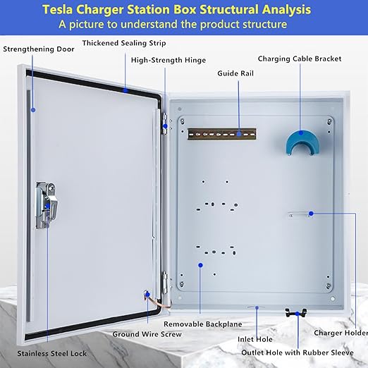 Charger Station for Tesla Gen 3 Wall Connector - 27.6'' x 20'' x 10'' Charging Box Cable Organizer - Indoor/Outdoor Wall Charger Protection Box - Waterproof & Dustproof