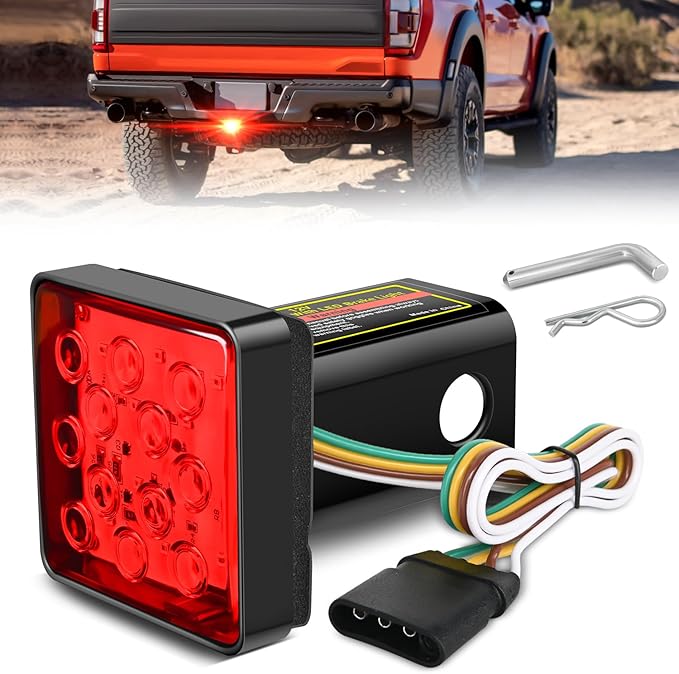 Nilight LED Brake Light Trailer Hitch Cover Square Red Lens Vehicle Tow Hitch Driving Brake Lamp 12 LEDs Brake Tail Lights with 2" Receiver for Towing Truck RV and SUV