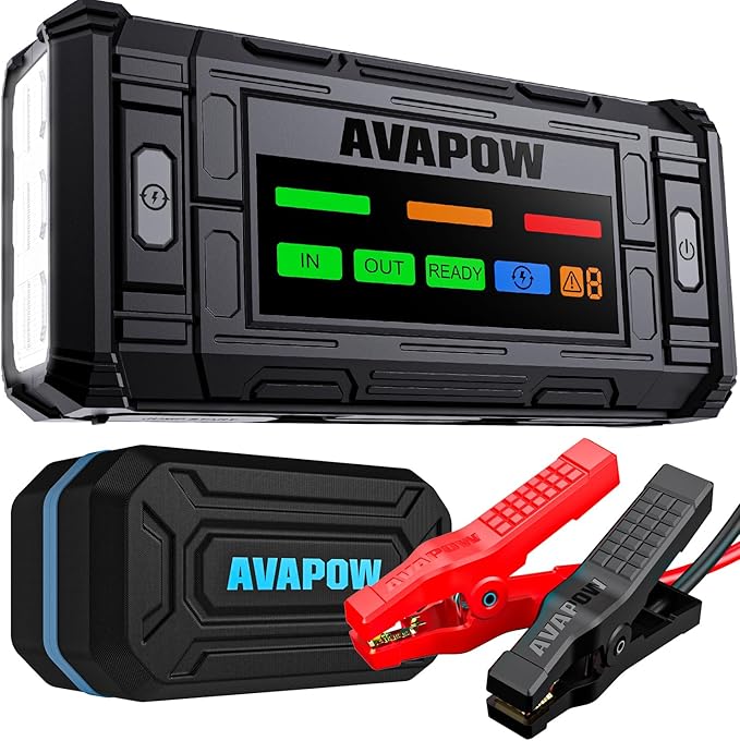 AVAPOW TJ18 5000A Battery Jump Starter Portable with 4" HD Display PD 18W Fast Charging,12V Jump Box, Car Battery Jump Starter for 8.0L Gas & Diesel Engines