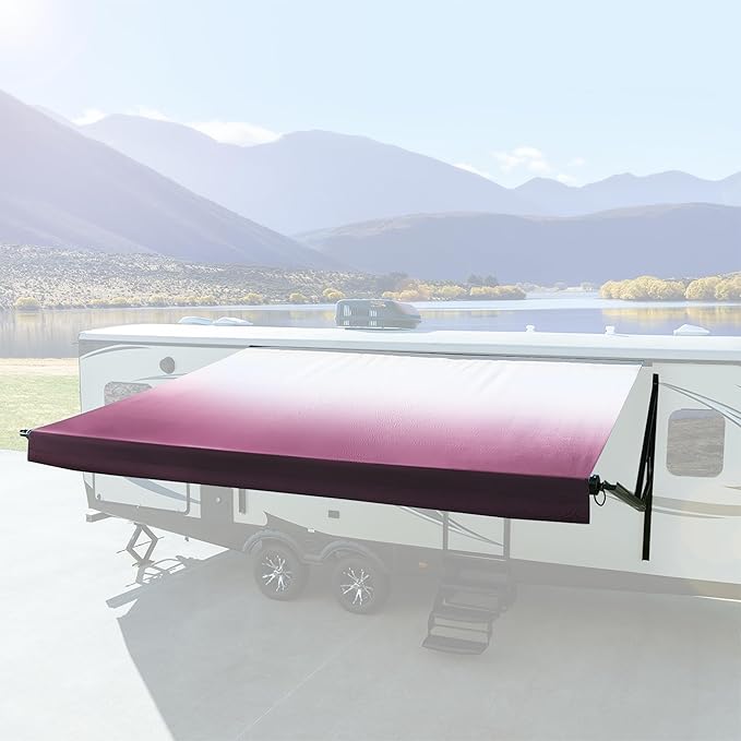 RecPro RV Awning Fabric Replacement Heavy Duty 16 oz. Weatherproof Vinyl | Universal Camper Awning Replacement for RV, Trailer, Motorhome | Burgundy Fade, 22' (Fabric 21'1")