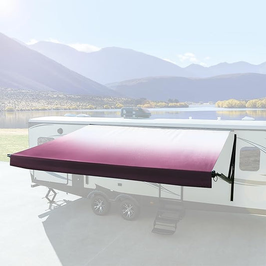 RecPro RV Awning Fabric Replacement Heavy Duty 16 oz. Weatherproof Vinyl | Universal Camper Awning Replacement for RV, Trailer, Motorhome | Burgundy Fade, 15' (Fabric 14'1")