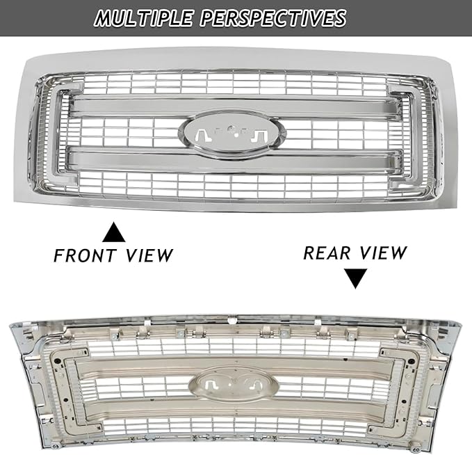 Front Bumper Grille Grill Fit For 2009-2014 Ford F150 F-150 XLT Style Front Hood Upper Grille Guard Cover Replacement For DL3Z8200DA/DL3Z8200CA (Chrome)
