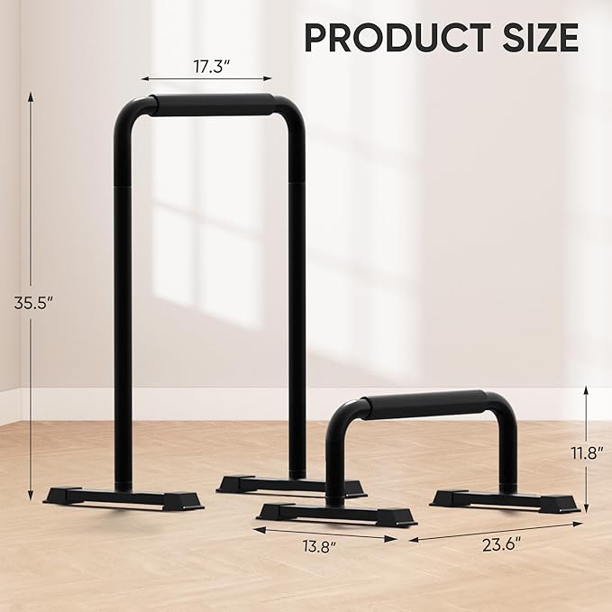 2-in-1 Adjustable Dip Bar Pro Max - Heavy Duty Parallel Bars with Connecting Parts, Extra Tall & Thickened Steel Design for Home Gym, Calisthenics & Strength Training