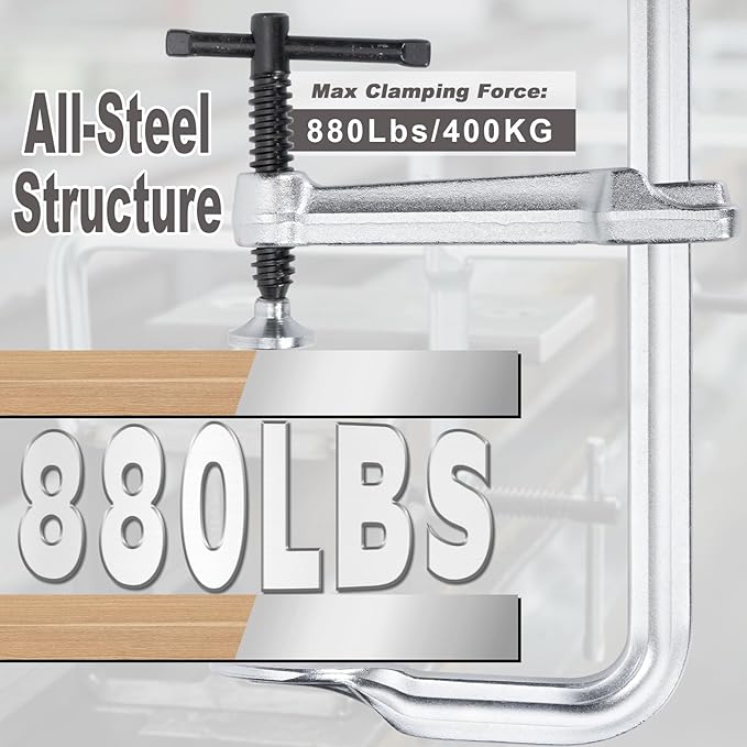 F-Clamp w/16 Inch Jaw Capacity for Welding, 2 Pcs Heavy-Duty Forged Steel Clamps, Deep Throat 4-3/4 Inch, 400 Kg Clamping Force, Professional Forging Jaws, Rail, Spindle and Handle