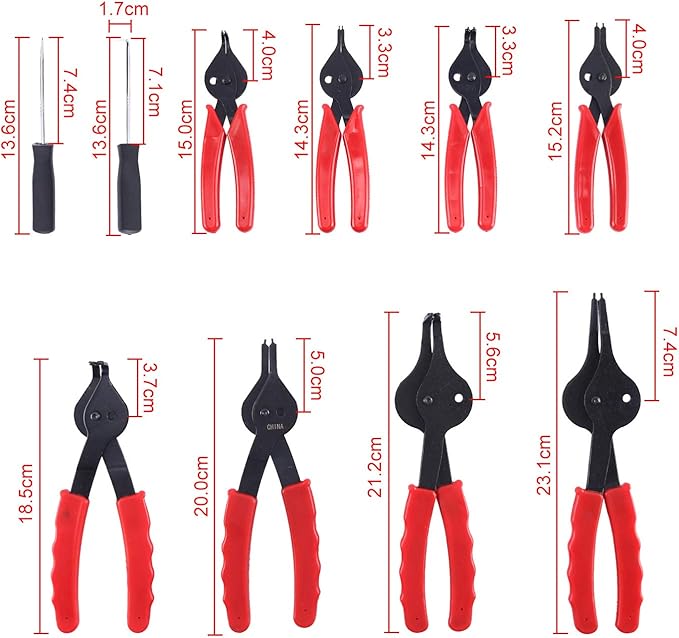 8milelake 10pcs Snap Ring Plier Set, Internal & External Circlip Pliers Set, Retaining Ring Circlip C Clip Pliers, Combination Retaining Clip Car Truck Motorcycle