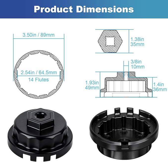 Professional 64mm 14 Flute Oil Filter Wrench for Toyota, Heavy Duty Cap Style Oil Filter Removal Tool Socket for Lexus, Camry, 4 Runner, RAV4, Tundra, Tacoma, Highlander and Scion with 2.5-5.7L Engine