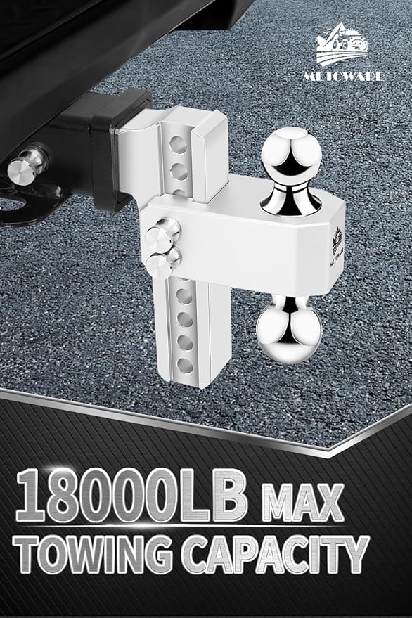 METOWARE Adjustable Trailer Hitch - Aluminum Tow Hitch Fits 2.5-Inch Receiver - Heavy Duty Drop Hitch with 8-Inch Drop/Rise for Truck (18,000 LBS GTW), Double Stainless Steel Locks & Hitch Pin