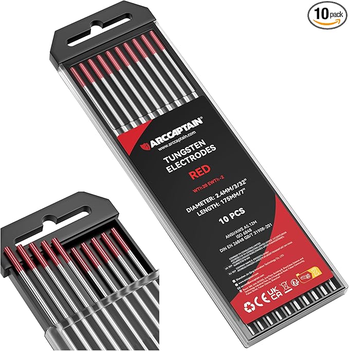 ARCCAPTAIN TIG Welding Tungsten Electrode 10-Pack 3/32"x 7"(Red, WT20/EWth-2)