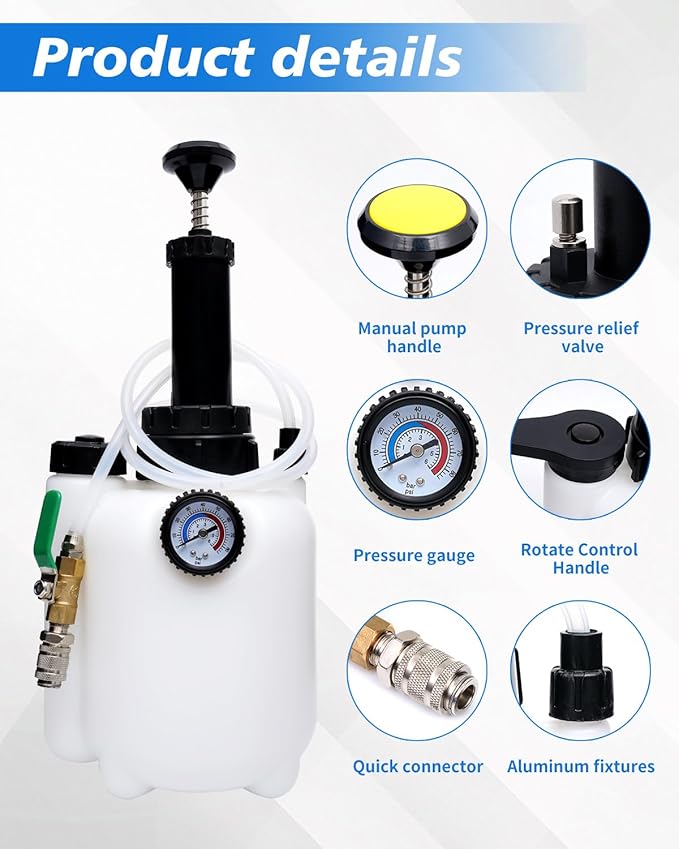 3L Transmission Fluid Pump, ATF Fluid Transfer Pump Tool with Pressure Gauge, 8 Adapters (5 Plastic + 3 Metal), Manual Transmission Fluid Extractor for Car SUV Truck