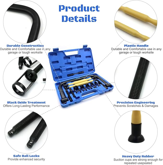 Handook 12Pcs Valve Spring Compressor with Valve Lapper Tool, Valve Spring Removal Tool with C Clamp for Motorcycle, ATV, Car, Small Engine Vehicle Equipment