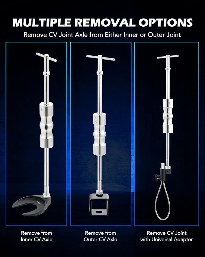 Orion Motor Tech CV Axle Puller Tool with Heavy Duty Slide Hammer, 8 pc CV Joint Removal Tool with 2" and 2.5" CV Joint Fork, CV Axle Removal Tool with Outer CV Joint Adapter Steel Cable Adapter