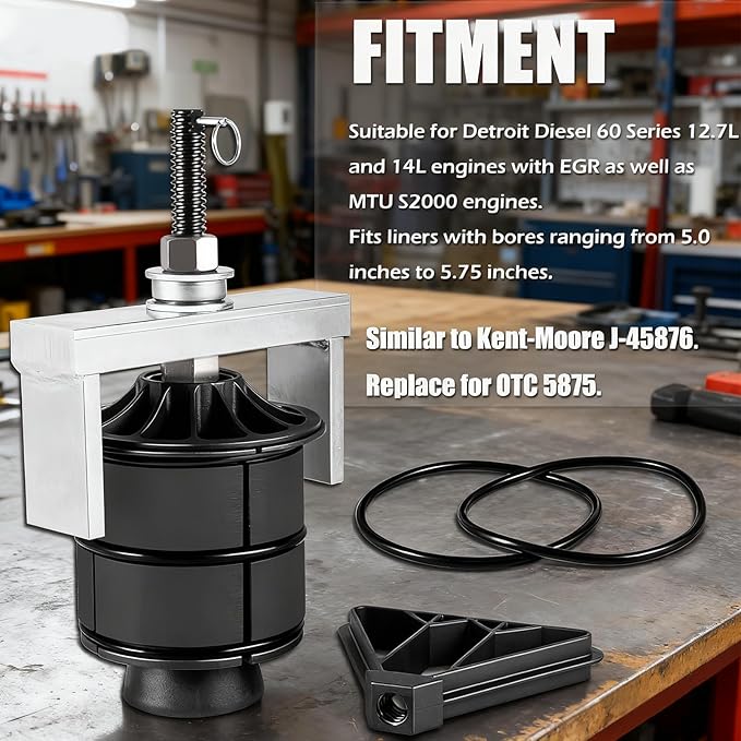 Cylinder Liner Puller & Remover Tool - Replaces OTC 5875 & Kent-Moore J-45876 - with Thrust Bearing for Detroit Diesel 60 Series, DD13, DD15, DD16, MTU S2000 (5.0" to 5.75" Bores)