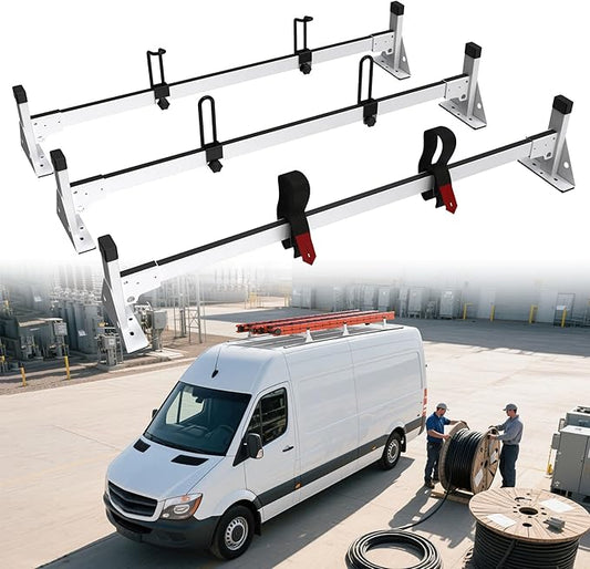 800LBS Heavy Duty Cargo Van Roof Rack Fit for Mercedes Benz Sprinter High Roof 144"/170"/170" ext w/Ladder Guides & Straps, Secure Pipes/Ladders/Materials