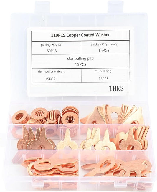 110 Pcs Dent Puller Rings, 5 Kinds Triangle/OT/Round Dent Pulling Straight Washer Dent Pulling Puller Rings for Car Body Welding Repair Tool Set