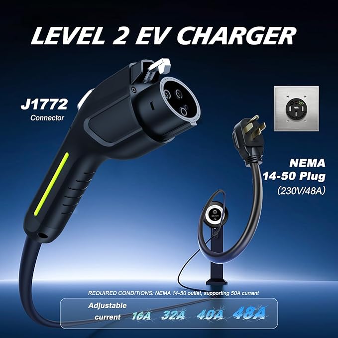 Level 2 EV Charger, 11.5KW /50A Fast Wall Home Charging Station, 27.3ft Charging Cable with Smart App (WiFi), 240V EV Charger with NEMA 14-50, EVSE J1172 Connector for Electric Car EC51B