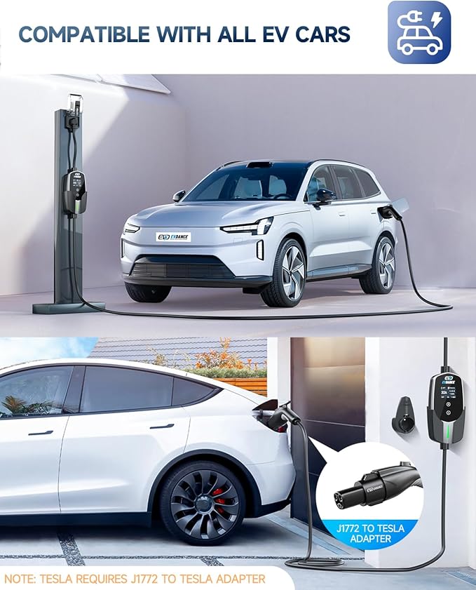 Level 2 EV Charger - Portable 32A EV Chargers NEMA 14-50 with 25ft Cable, Adjustable Current/Delay Charging for Electric Car Charger