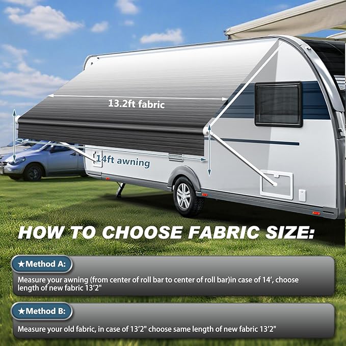14FT RV Awning Fabric Replacement, Heavy Duty 4-PLY Vinyl Camper Awning, Universal Outdoor Canopy for Camper, Trailer, Motorhome Awnings for All Awning Brands - Black Fade (Fabric 13' 2")