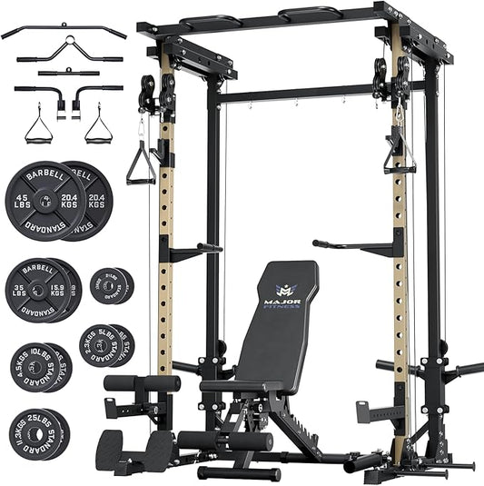 MAJOR FITNESS Drone3 Power Cage - Multi-Function Power Rack for Home Gym, Squat Rack with Pull-up Bar, Cable Crossover System, J-Hooks, for Strength Training, Heavy-Duty Steel Construction