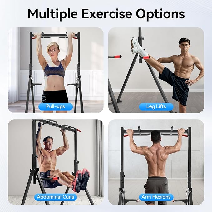 440.92LBS Pull Up Bar Station, Portable Pullup Bar Station, 5.74-7.55ft Height Adjustable 1.2MM-wall Stable Triangular Structure PVC Carbon Steel Freestanding Home Training Workout Dip Stands