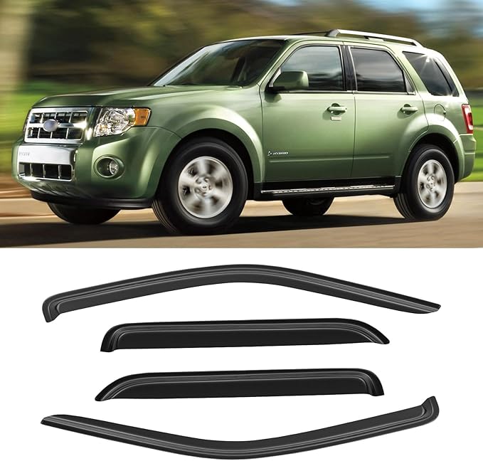 Window Rain Guards for 2001-2012 Ford Escape & 05-12 Escape Hybrid, Window Visor Vent Wind Shade Deflector Shield Protector Sun for 2005-2011 Mercury Mainer & 2008-2012 Mazda Tribute, Outside-Mount