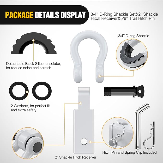 Nilight Shackle Hitch Receiver 2Inch 45000 LBs Breaking Strength 3/4" D Ring Pin Heavy Duty Solid Recovery Towing Kit for Trucks Jeeps Off-Road