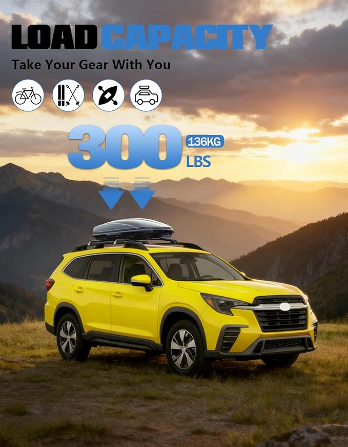 FengYu 300lb Roof Rack Cross Bars Compatible with Subaru Ascent 2019-2026 Heavy Duty Lockable Aluminum Roof Rails Crossbars Cargo Bars Canoe Snowboard Rooftop Black Carrier Luggage