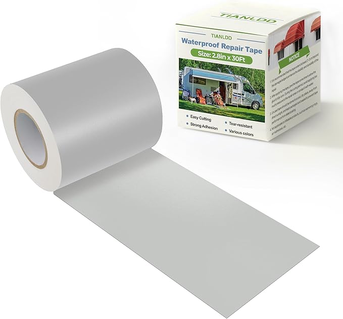 Waterproof Repair Tape for Fabric,RV Awning,Boat Covers,Tents,Tarp,Heavy Duty Outdoor Repair Patch - 2.8IN x 30FT（Silver）