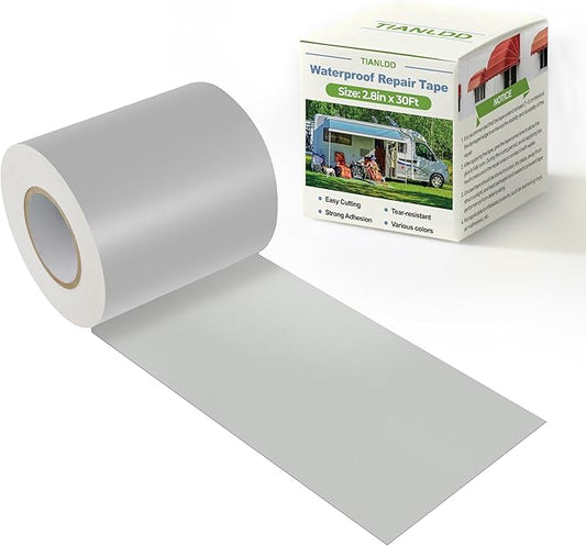 Waterproof Repair Tape for Fabric,RV Awning,Boat Covers,Tents,Tarp,Heavy Duty Outdoor Repair Patch - 2.8IN x 30FT（Silver）